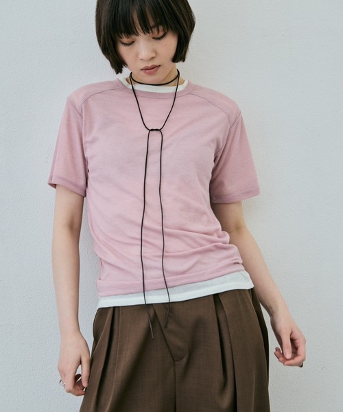 AIC.(エーアイシー)の「シアーハーフスリーブコンパクトTシャツ(Tシャツ/カットソー・レディース・ブラック/ピンク/オフホワイト・FREE)」の13枚目の写真