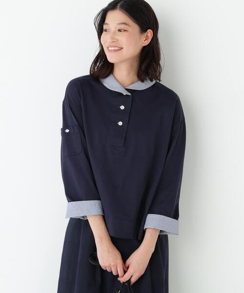 human woman(ヒューマンウーマン)の「◆【接触冷感】COOLMAX プレーティング天竺(Tシャツ/カットソー・レディース・グレー/ネイビー・MEDIUM)」の2枚目の写真