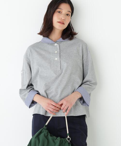 human woman(ヒューマンウーマン)の「◆【接触冷感】COOLMAX プレーティング天竺(Tシャツ/カットソー・レディース・グレー/ネイビー・MEDIUM)」の1枚目の写真