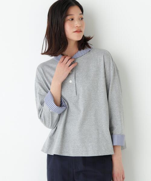 human woman(ヒューマンウーマン)の「◆【接触冷感】COOLMAX プレーティング天竺(Tシャツ/カットソー・レディース・グレー/ネイビー・MEDIUM)」の4枚目の写真