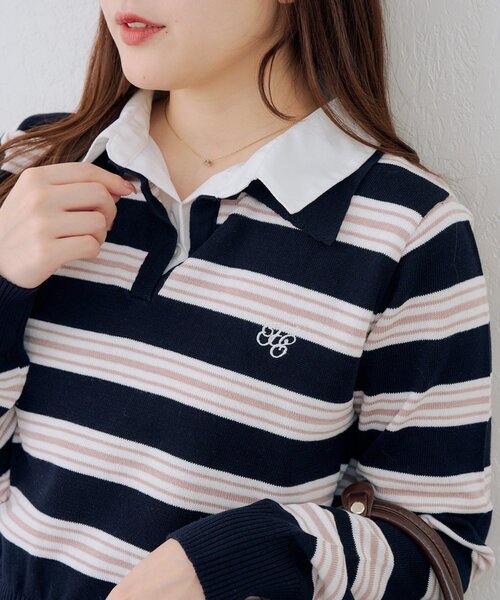 continuer de NICE CLAUP（コンティニューデナイスクラップ）の「【一枚で旬な着こなしに】スキッパー布帛ポロニット（ニット/セーター・レディース・トップグレー/アイボリー/ネイビー/その他2/その他1・FREE）」の5枚目の写真