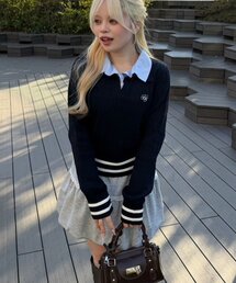 【一枚で旬な着こなしに】スキッパー布帛ポロニット