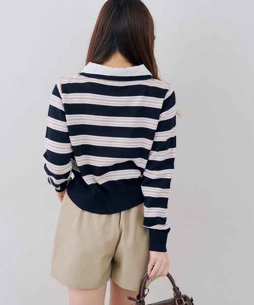 continuer de NICE CLAUP（コンティニューデナイスクラップ）の「【一枚で旬な着こなしに】スキッパー布帛ポロニット（ニット/セーター・レディース・トップグレー/アイボリー/ネイビー/その他2/その他1・FREE）」の12枚目の写真