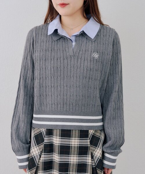 continuer de NICE CLAUP（コンティニューデナイスクラップ）の「【一枚で旬な着こなしに】スキッパー布帛ポロニット（ニット/セーター・レディース・トップグレー/アイボリー/ネイビー/その他2/その他1・FREE）」の14枚目の写真