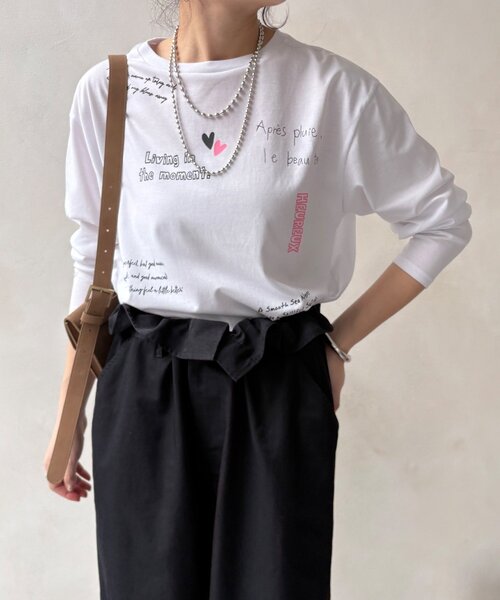 DouDou(ドゥドゥ)の「【WEB限定】レタリングプリントロンTEE(Tシャツ/カットソー・レディース・ブラック/グレー/オフホワイト・FREE)」の2枚目の写真