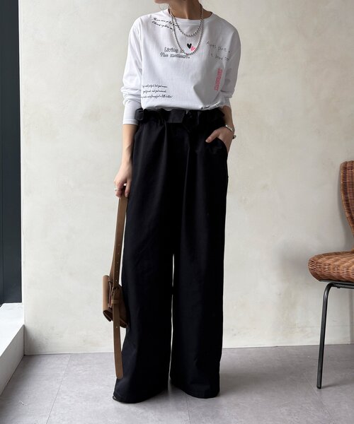 DouDou(ドゥドゥ)の「【WEB限定】レタリングプリントロンTEE(Tシャツ/カットソー・レディース・ブラック/グレー/オフホワイト・FREE)」の11枚目の写真