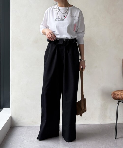 DouDou(ドゥドゥ)の「【WEB限定】レタリングプリントロンTEE(Tシャツ/カットソー・レディース・ブラック/グレー/オフホワイト・FREE)」の10枚目の写真