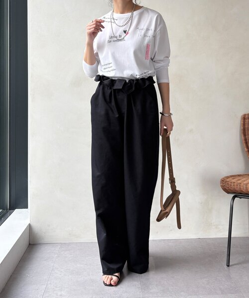 DouDou(ドゥドゥ)の「【WEB限定】レタリングプリントロンTEE(Tシャツ/カットソー・レディース・ブラック/グレー/オフホワイト・FREE)」の9枚目の写真