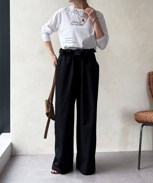 DouDou(ドゥドゥ)の「【WEB限定】レタリングプリントロンTEE(Tシャツ/カットソー・レディース・ブラック/グレー/オフホワイト・FREE)」の8枚目の写真