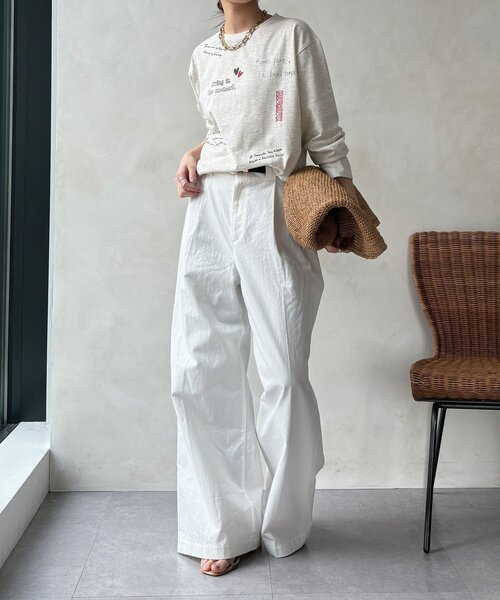 DouDou(ドゥドゥ)の「【WEB限定】レタリングプリントロンTEE(Tシャツ/カットソー・レディース・ブラック/グレー/オフホワイト・FREE)」の18枚目の写真