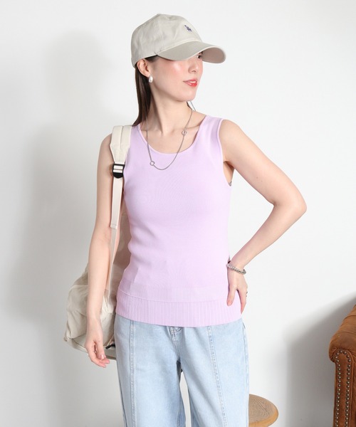 cepo（セポ）の「〈前後2way〉ソウバリ裾デザインパイピングタンクトップ（タンクトップ・レディース・ブラック/オフホワイト/グレー/ラベンダー/チャコール/サックスブルー・M）」の6枚目の写真