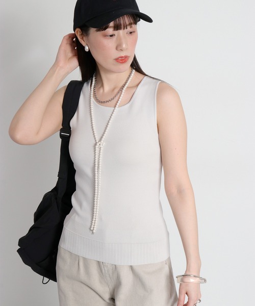 cepo（セポ）の「〈前後2way〉ソウバリ裾デザインパイピングタンクトップ（タンクトップ・レディース・ブラック/オフホワイト/グレー/ラベンダー/チャコール/サックスブルー・M）」の3枚目の写真