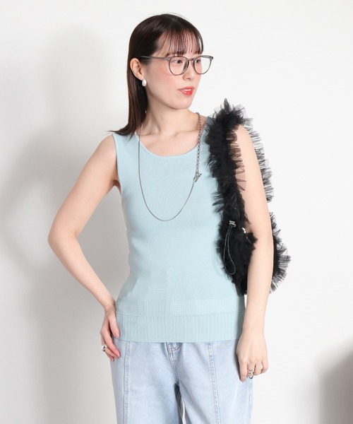 cepo（セポ）の「〈前後2way〉ソウバリ裾デザインパイピングタンクトップ（タンクトップ・レディース・ブラック/オフホワイト/グレー/ラベンダー/チャコール/サックスブルー・M）」の5枚目の写真