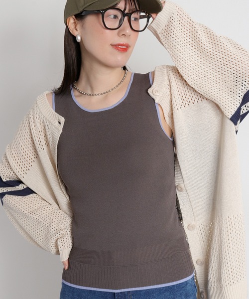 cepo（セポ）の「〈前後2way〉ソウバリ裾デザインパイピングタンクトップ（タンクトップ・レディース・ブラック/オフホワイト/グレー/ラベンダー/チャコール/サックスブルー・M）」の4枚目の写真