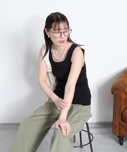 cepo（セポ）の「〈前後2way〉ソウバリ裾デザインパイピングタンクトップ（タンクトップ・レディース・ブラック/オフホワイト/グレー/ラベンダー/チャコール/サックスブルー・M）」の19枚目の写真