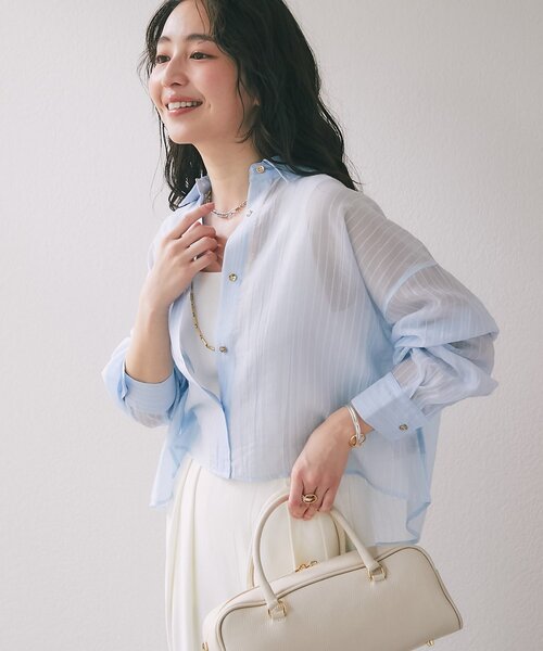 ストライプシアークロップドシャツ（シャツ/ブラウス）｜La boutique