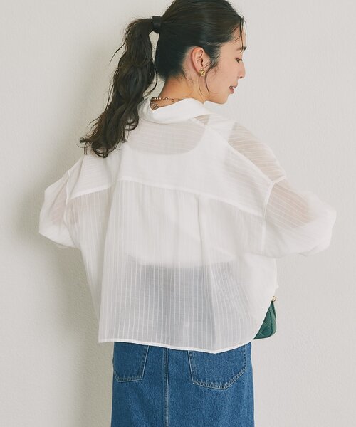 ストライプシアークロップドシャツ（シャツ/ブラウス）｜La boutique