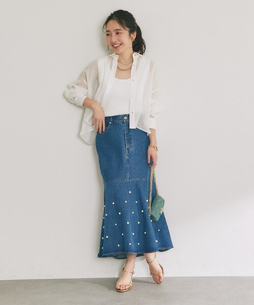 ストライプシアークロップドシャツ（シャツ/ブラウス）｜La boutique
