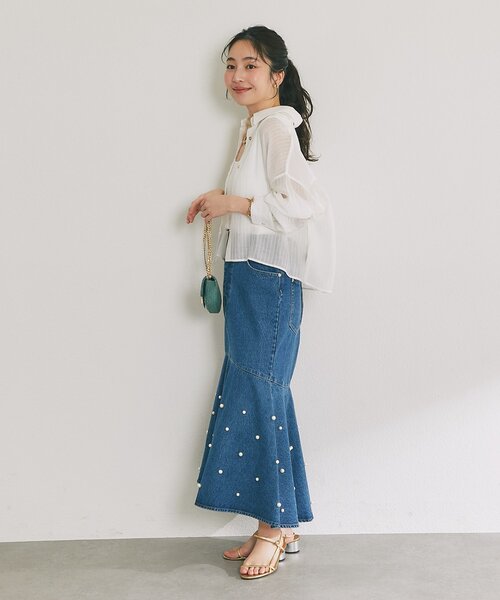 La boutique BonBon(ラブティックボンボン)の「【日焼け・冷房対策に】ストライプシアークロップドシャツ(シャツ/ブラウス・レディース・イエロー/ホワイト/サックスブルー・FREE)」の10枚目の写真
