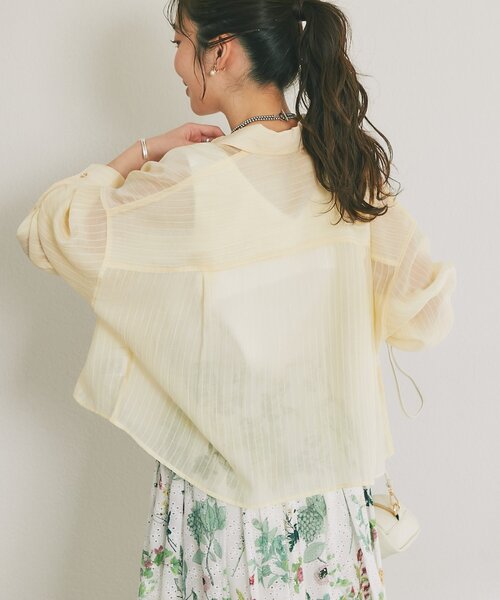 La boutique BonBon(ラブティックボンボン)の「【日焼け・冷房対策に】ストライプシアークロップドシャツ(シャツ/ブラウス・レディース・イエロー/ホワイト/サックスブルー・FREE)」の15枚目の写真