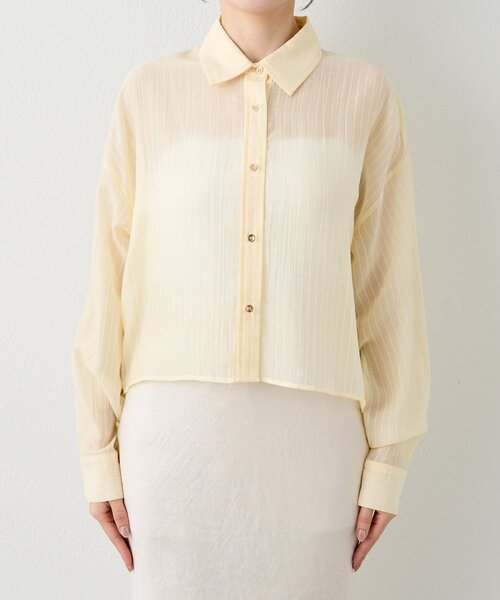 La boutique BonBon(ラブティックボンボン)の「【日焼け・冷房対策に】ストライプシアークロップドシャツ(シャツ/ブラウス・レディース・イエロー/ホワイト/サックスブルー・FREE)」の19枚目の写真