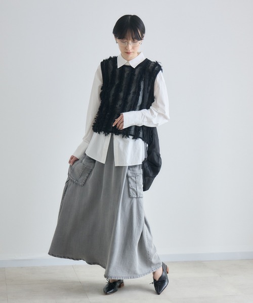 Paradise Picnic(パラダイスピクニック)の「SUGAR ROSE テンセルデニムカーゴスカート(デニムスカート・レディース・グレー・FREE)」の5枚目の写真