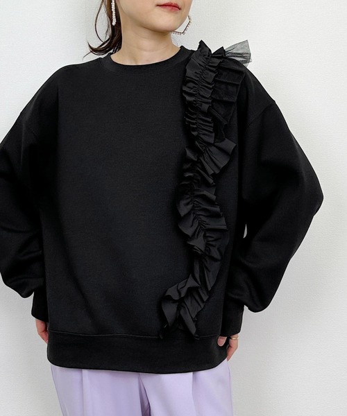 Lo-Fi(ローファイ)の「【WEB限定】ライトダンボールアシメフリルプルオーバー(Tシャツ/カットソー・レディース・グレイッシュベージュ/ブラック・M)」の6枚目の写真