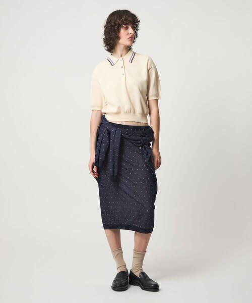 6（ロク）の「＜6(ROKU)＞カラーライン ポロニット（ニット/セーター・レディース・オフホワイト/ブラウン系/オリーブ・FREE）」の4枚目の写真