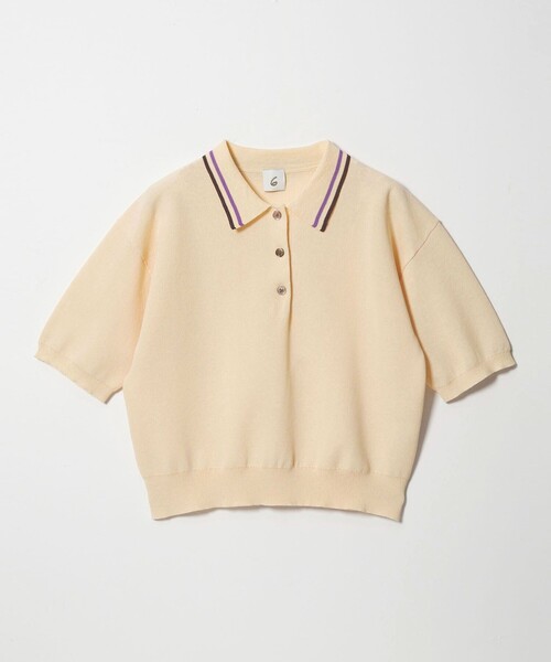6（ロク）の「＜6(ROKU)＞カラーライン ポロニット（ニット/セーター・レディース・オフホワイト/ブラウン系/オリーブ・FREE）」の6枚目の写真