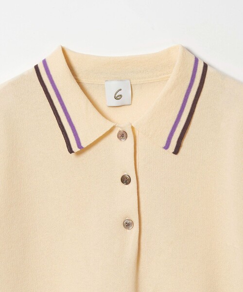 6（ロク）の「＜6(ROKU)＞カラーライン ポロニット（ニット/セーター・レディース・オフホワイト/ブラウン系/オリーブ・FREE）」の7枚目の写真