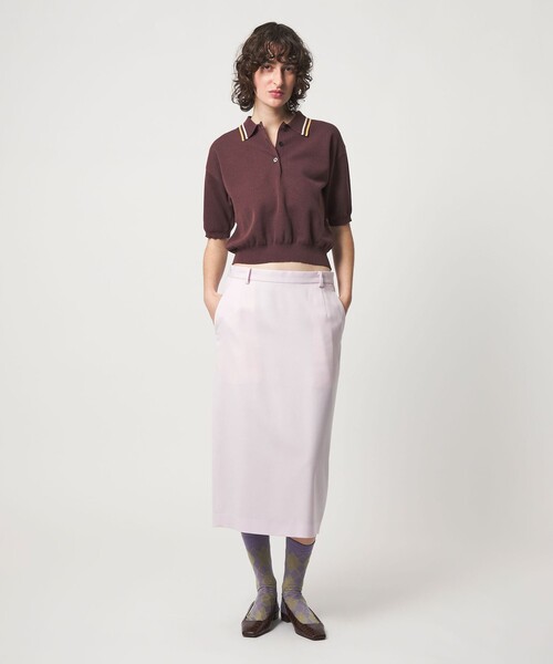 6（ロク）の「＜6(ROKU)＞カラーライン ポロニット（ニット/セーター・レディース・オフホワイト/ブラウン系/オリーブ・FREE）」の10枚目の写真