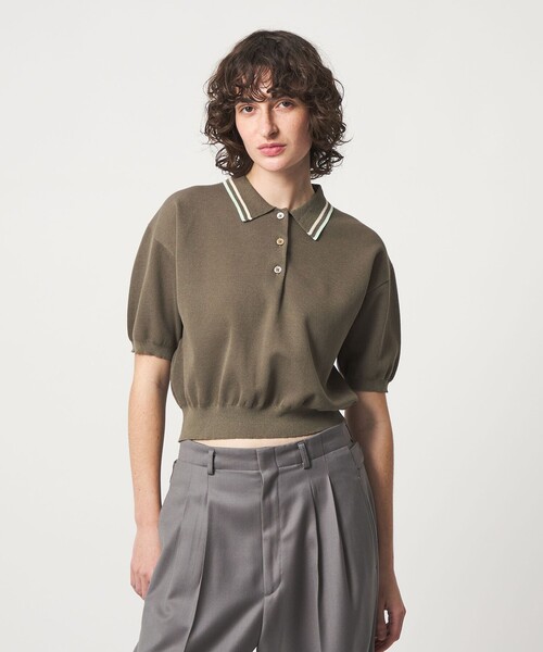 6（ロク）の「＜6(ROKU)＞カラーライン ポロニット（ニット/セーター・レディース・オフホワイト/ブラウン系/オリーブ・FREE）」の18枚目の写真