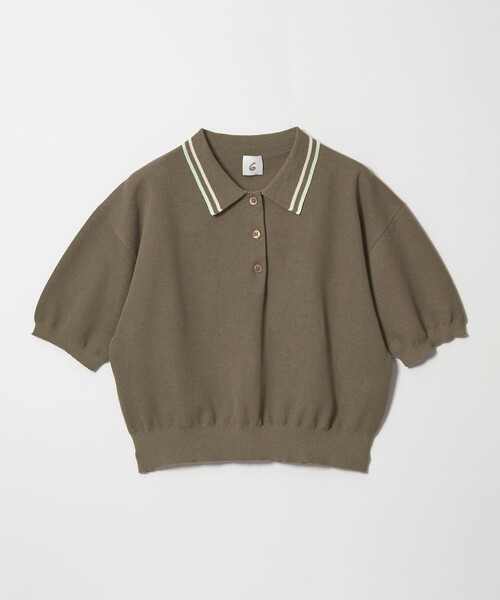 6（ロク）の「＜6(ROKU)＞カラーライン ポロニット（ニット/セーター・レディース・オフホワイト/ブラウン系/オリーブ・FREE）」の19枚目の写真