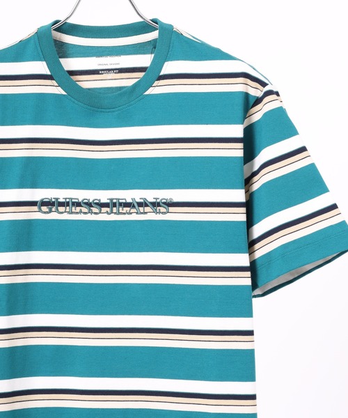 GUESS JEANS(ゲスジーンズ)の「Guess Jeans ボーダー半袖プリントTシャツ(Tシャツ/カットソー・メンズ・グリーン/ブラック・S/M/L/XL)」の1枚目の写真