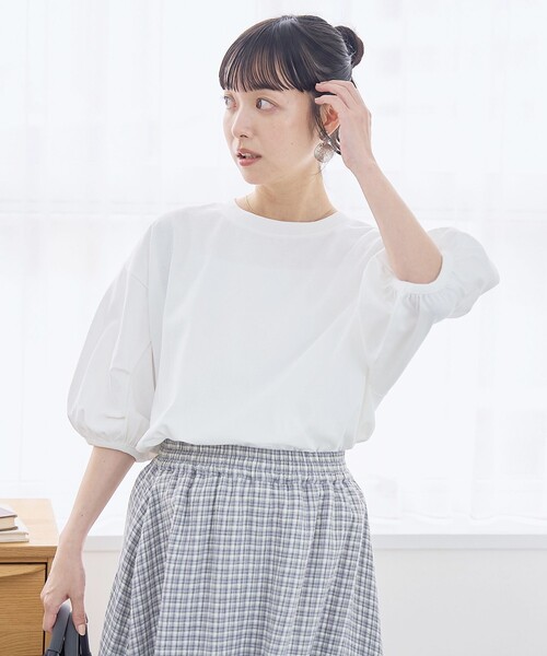 coen(コーエン)の「USAコットン ボリューム スリーブ 半袖Tシャツ(Tシャツ/カットソー・レディース・ダークグレー/クリーム/オフホワイト/その他1・M/L)」の7枚目の写真