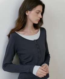 BATD BUTTON LAYERED T-SHIRT CHARCOAL