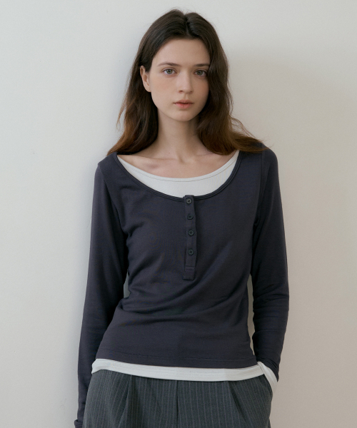 REORG(リオルグ)の「BATD BUTTON LAYERED T-SHIRT CHARCOAL(Tシャツ/カットソー・レディース・その他・FREE)」の3枚目の写真