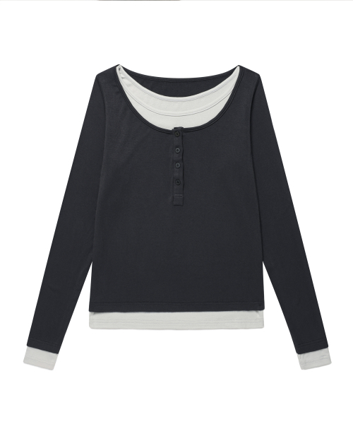 REORG(リオルグ)の「BATD BUTTON LAYERED T-SHIRT CHARCOAL(Tシャツ/カットソー・レディース・その他・FREE)」の5枚目の写真