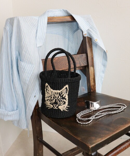 fredy emue（フレディエミュ）の「【BAGMATI/バグマティ】キャット刺繍アバカミニトートバッグ（かごバッグ・レディース・ベージュ/ブラック・FREE）」の4枚目の写真