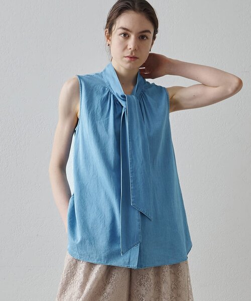 Drawing Numbers(ドローイング ナンバーズ)の「【Drawing Numbers】ソフトデニムボウタイブラウス(シャツ/ブラウス・レディース・ブルー系その他/ネイビー・38)」の1枚目の写真