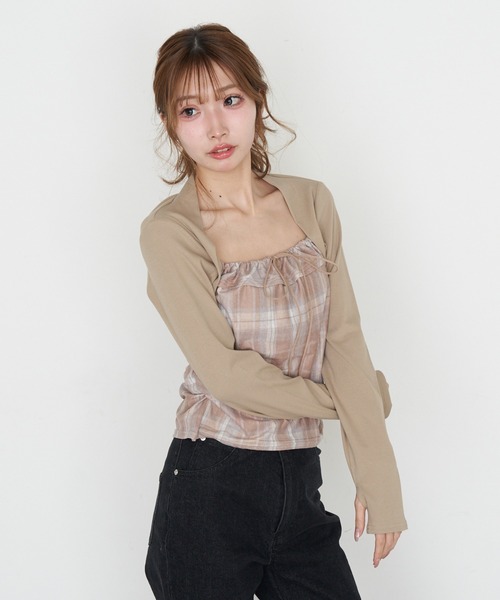 RAY CASSIN（レイカズン）の「【ボーダー / チェック】レイヤードボレロT（Tシャツ/カットソー・レディース・ベージュ系その他2/グレー系その他2/ブラック系その他3/ブルー系その他3・FREE）」の3枚目の写真