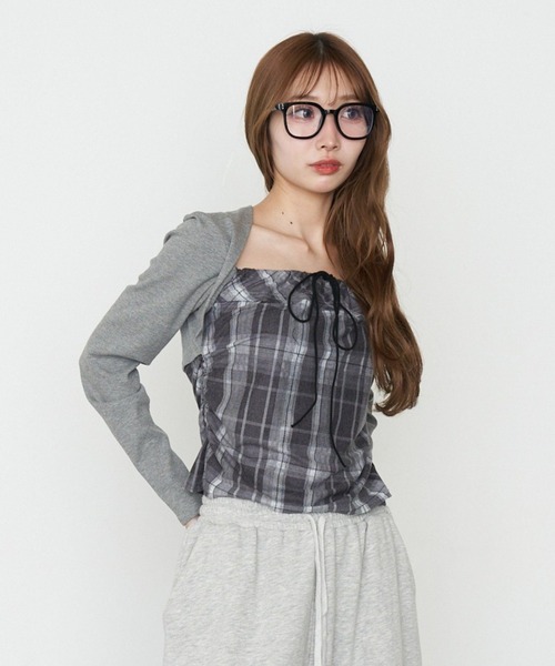 RAY CASSIN（レイカズン）の「【ボーダー / チェック】レイヤードボレロT（Tシャツ/カットソー・レディース・ベージュ系その他2/グレー系その他2/ブラック系その他3/ブルー系その他3・FREE）」の12枚目の写真