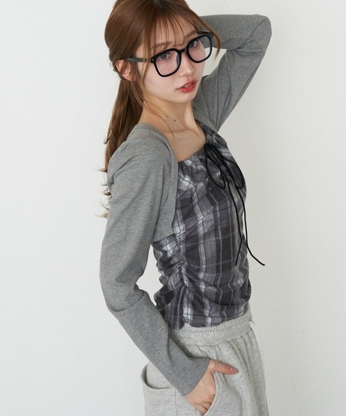 RAY CASSIN（レイカズン）の「【ボーダー / チェック】レイヤードボレロT（Tシャツ/カットソー・レディース・ベージュ系その他2/グレー系その他2/ブラック系その他3/ブルー系その他3・FREE）」の19枚目の写真