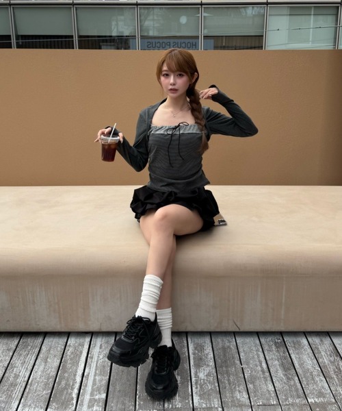 RAY CASSIN（レイカズン）の「【ボーダー / チェック】レイヤードボレロT（Tシャツ/カットソー・レディース・ベージュ系その他2/グレー系その他2/ブラック系その他3/ブルー系その他3・FREE）」の9枚目の写真