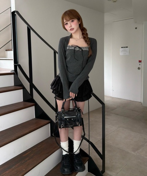 RAY CASSIN（レイカズン）の「【ボーダー / チェック】レイヤードボレロT（Tシャツ/カットソー・レディース・ベージュ系その他2/グレー系その他2/ブラック系その他3/ブルー系その他3・FREE）」の6枚目の写真