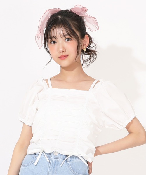 PINKHUNT(ピンクハント)の「PINKHUNT フロントシャーリングシャツ 1509K(シャツ/ブラウス・キッズ・ブラック/ホワイト・160cm/150cm/130cm/120cm/140cm)」の1枚目の写真