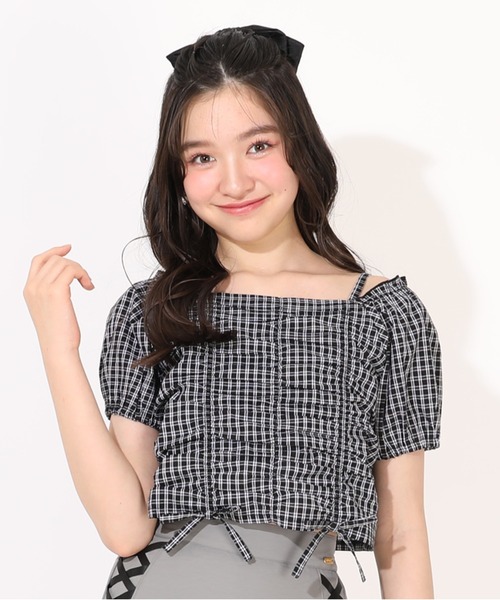 PINKHUNT(ピンクハント)の「PINKHUNT フロントシャーリングシャツ 1509K(シャツ/ブラウス・キッズ・ブラック/ホワイト・160cm/150cm/130cm/120cm/140cm)」の2枚目の写真