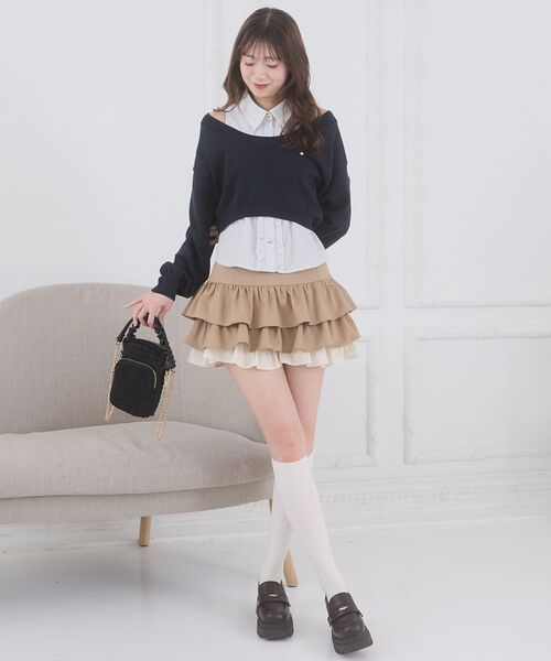 MAJESTIC LEGON(マジェスティックレゴン)の「異素材ティアードミニスカパン(スカート・レディース・グレー/キャメル/アイボリー・MEDIUM)」の14枚目の写真