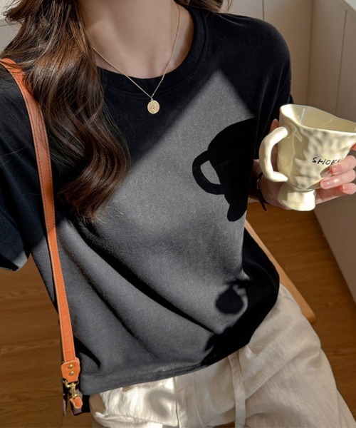 ReRe(リリ)の「ロールアップ袖ラウンドネックTシャツ(Tシャツ/カットソー・レディース・ピンク/ホワイト/ブラック/ライトブルー/グレー・LARGE/X-LARGE/MEDIUM)」の1枚目の写真