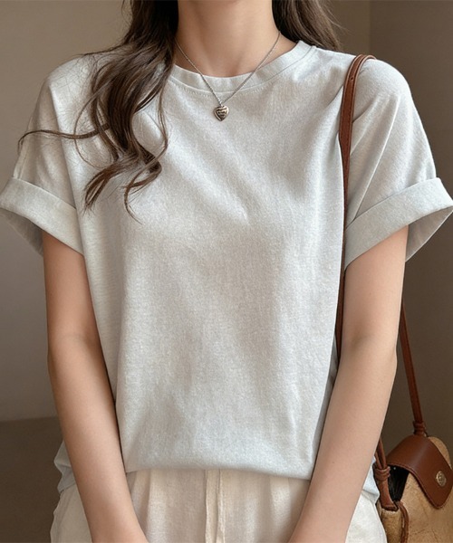 ReRe(リリ)の「ロールアップ袖ラウンドネックTシャツ(Tシャツ/カットソー・レディース・ピンク/ホワイト/ブラック/ライトブルー/グレー・LARGE/X-LARGE/MEDIUM)」の18枚目の写真